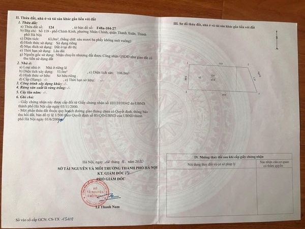 Chính chủ cần bán nhà 2 tầng - Lô góc - 119 phố Chính Kinh - Thanh Xuân - Hà Nội