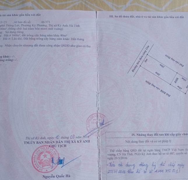 Tôi chính chủ bán lô Kỳ Phương, Kỳ Anh  đường 13m, cách quốc lộ 1A 50m
