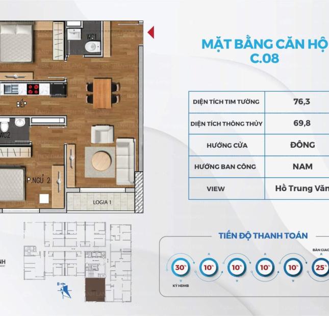 Bán căn hộ chung cư tại Dự án NHS Trung Văn, Nam Từ Liêm, diện tích 69 m2  giá 19.2 Triệu/m²