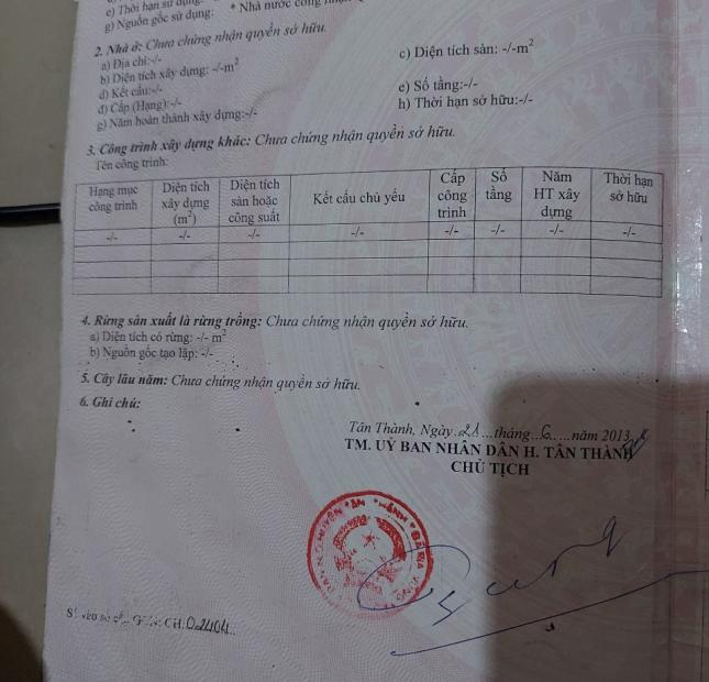 Chính Chủ Cần Bán  Đất Tại : Xã Tóc Tiên - Huyện Tân Thành - Tỉnh BR - VT