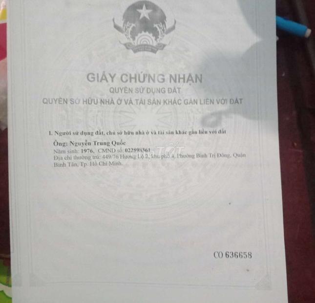 Chính chủ cần bán gấp lô đất Phường Bình Trị Đông, Quận Bình Tân, Tp Hồ Chí Minh