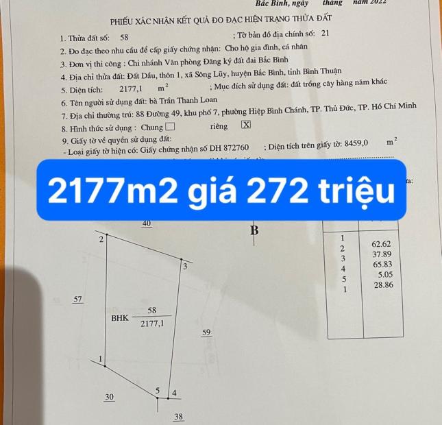 2 lô đất nhỏ liền kề nhau giá chỉ 272 triệu/ lô – Cạnh KDL safari Bình Thuận -	2.177m2 giá 272 triệu