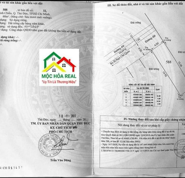Bán Lô Đất Hẻm 5m số 114 Ngô Chí Quốc, phường Bình Chiểu, Thành Phố Thủ Đức