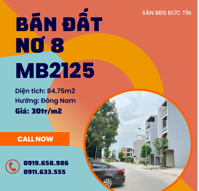 Bán nhanh lô đất Nơ 8 hướng Đông Nam đường 10m mb2125