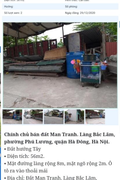 Chính chủ cần bán đất tại đường Bắc Lãm, Phường Phú Lương, Hà Đông, Hà Nội.