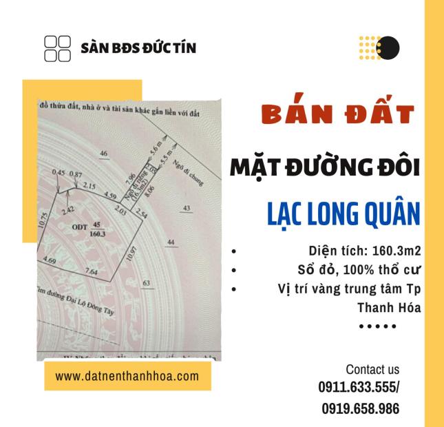 Bán đất sổ đỏ, mặt đường đôi Lạc Long Quân thành phố Thanh Hóa