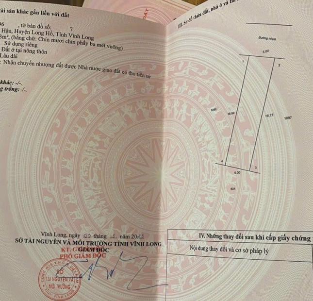 BÁN 5 NỀN LIỀN KỀ, THỔ CƯ, ĐƯỜNG ÔTÔ, PHƯỚC HẬU, VĨNH LONG