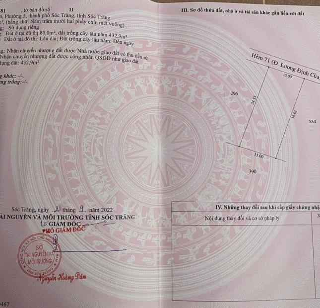 💥Đất nền hẻm 71 Lương Định Của , P5, Sóc Trăng .