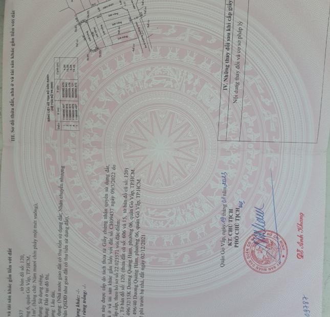  Bán đất HXH 496/ Dương Quảng Hàm, P.6, GV: 4 x 15, giá 4,85 tỷ