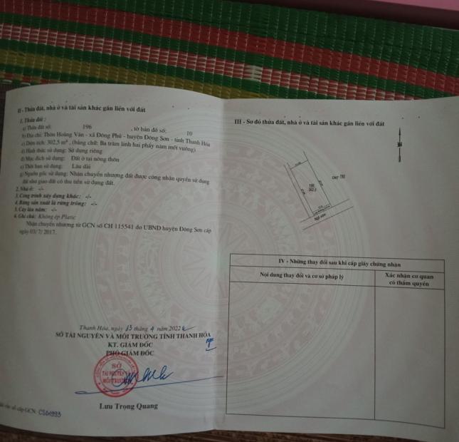 Cần bán nhanh lô đất rộng đẹp xã Đông Phú, huyện Đông Sơn, Thanh Hóa 538.3m2 giá đầu tư