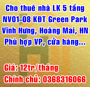 Cho thuê nhà riêng tại Dự án Green Park Vĩnh Hưng, Hoàng Mai,  Hà Nội diện tích 75m2  giá 12 Triệu/tháng