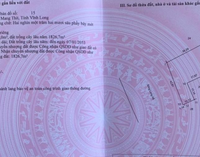 BÁN ĐẤT MẶT TIỀN ĐH30, GẦN CHỢ LONG MỸ, MĂNG THÍT, VĨNH LONG