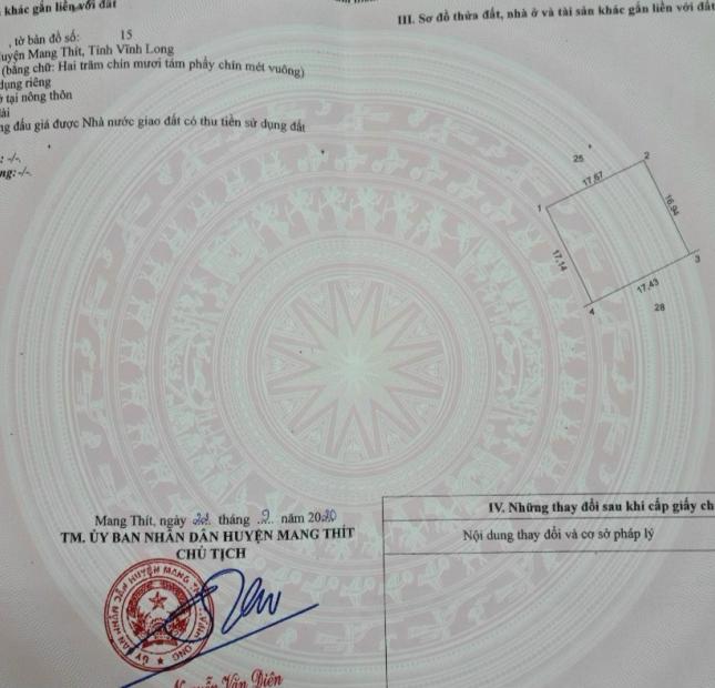 BÁN ĐẤT MẶT TIỀN ĐH30, GẦN CHỢ LONG MỸ, MĂNG THÍT, VĨNH LONG