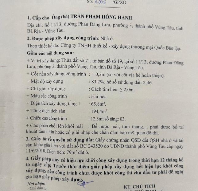 BÁN LÔ ĐẤT ĐỊA CHỈ 11/13 PHAN ĐĂNG LƯU - PHƯỜNG 3 - THÀNH PHỐ VŨNG TÀU