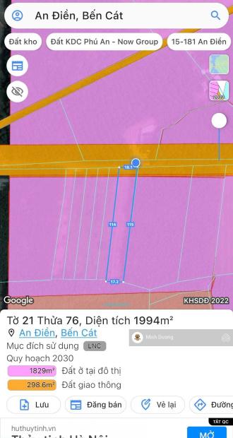 Giảm 3 tỷ  lô đất 1999m2 mặt tiền 20m đường 24m An Điền Bến Cát