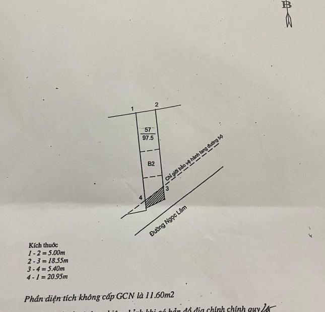 bán đất tặng nhà cũ 2 tầng mặt phố Ngọc Lâm-Long Biên, 98m MT 5.4m, full thổ cư