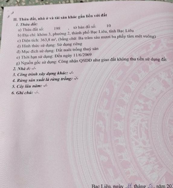 CHÍNH CHỦ Cần Bán Nhanh Đất Vị Trí Đẹp Đắc Địa Tại Phường 2, TP Bạc Liêu