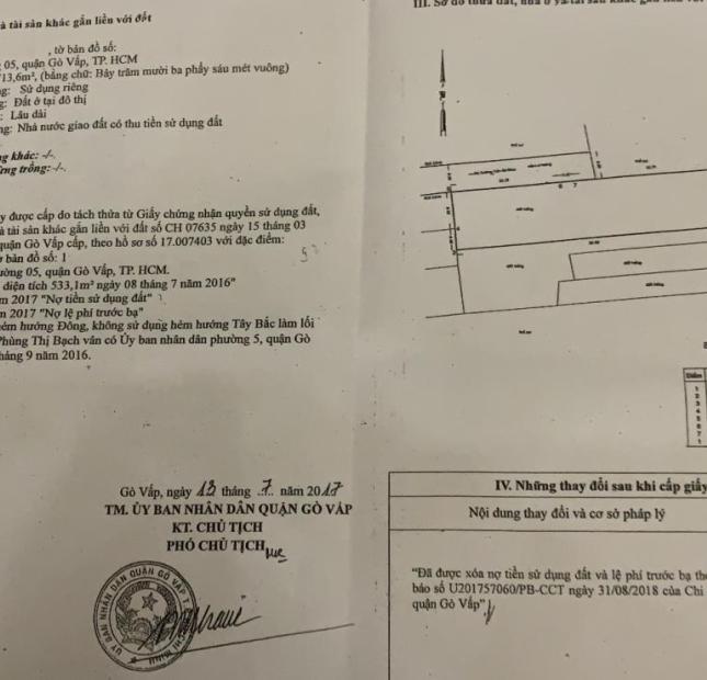  Bán đất MT Sông – Trần Bá Giao, P.5, GV: 12 x 60, giá 95 triệu/m2.