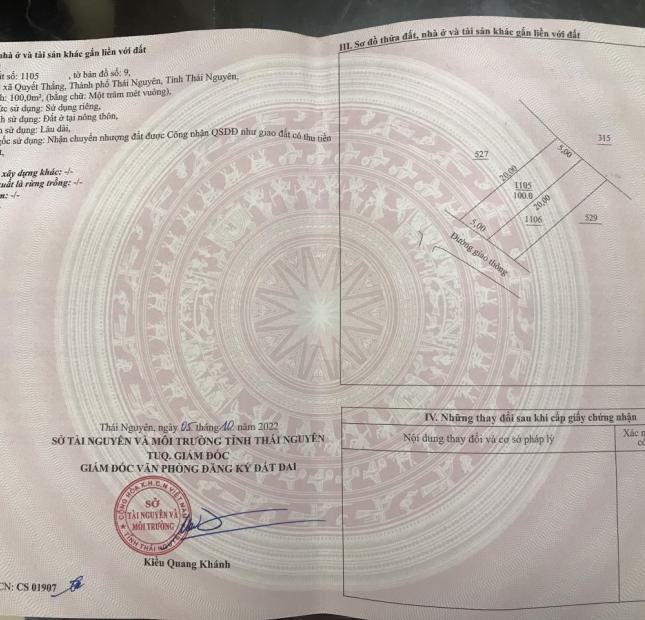 Sở Hữu Ngay Lô Đất Đẹp – Cực Tiềm Năng – Xã Quyết Thắng, TP Thái Nguyên