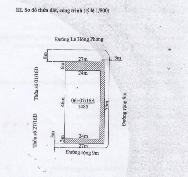 Bán  lô đất 1485M  mặt đường Lê Hồng Phong Hải An