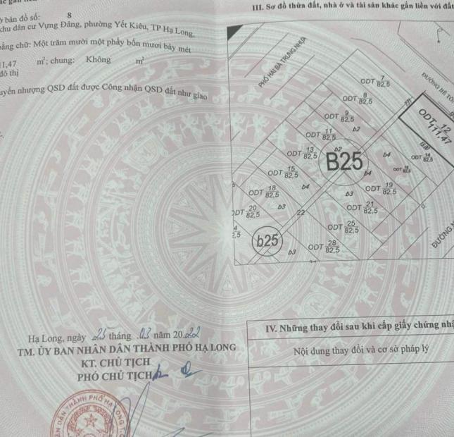 BÁN B25-13 Ô GÓC KĐT VỰNG ĐÂNG,P.YẾT KIÊU. DT:111.47M2,MT:7.7M !!!