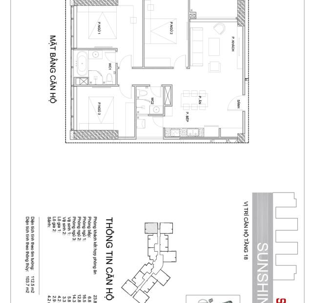 Cho thuê căn góc 3 phòng ngủ dự án Sunshine City, tầng trung, ban công hướng Nam 