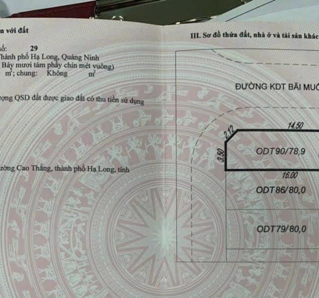 BÁN Ô GÓC B8-25 KĐT BÃI MUỐI,P.CAO THẮNG. DT: 78.9M2,MT:5M. !!