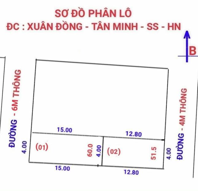 Xuân Đồng - Tân Minh - Sóc Sơn - Hà Nội. DT = 2 Lô ( 51m2 + 60m2 )