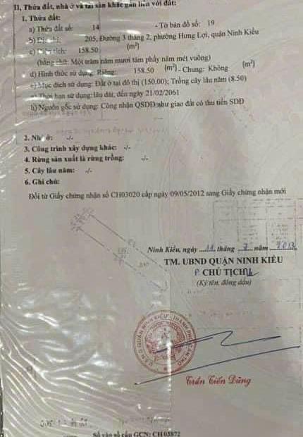 BÁN ĐẤT MẶT TIỀN ĐƯỜNG 3/2, PHƯỜNG HƯNG LỢI, QUẬN NINH KIỀU, TPCT. Giá 14,5 tỷ