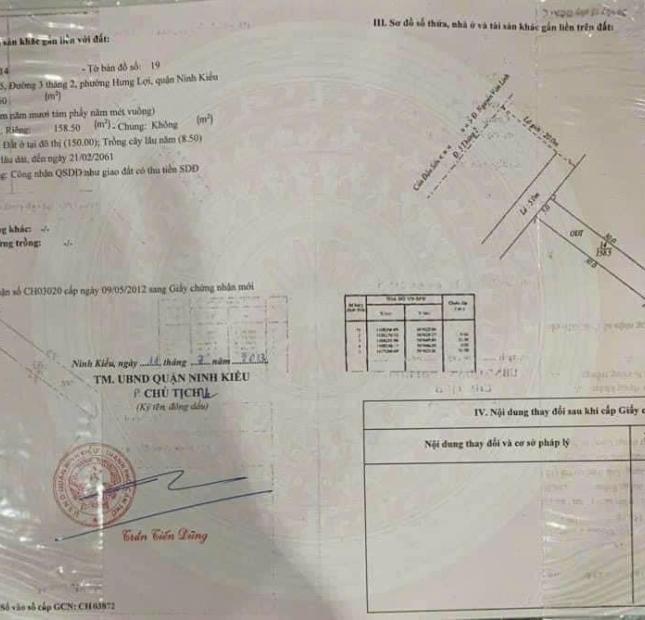 BÁN ĐẤT MẶT TIỀN ĐƯỜNG 3/2, PHƯỜNG HƯNG LỢI, QUẬN NINH KIỀU, TPCT. Giá 14,5 tỷ