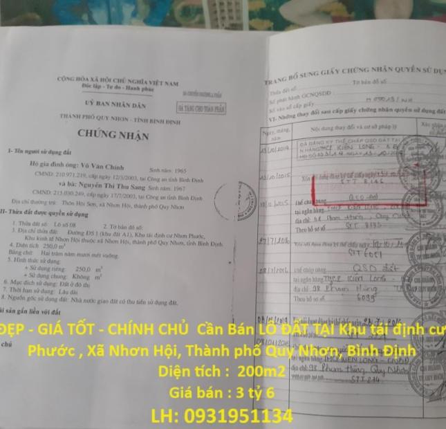 ĐẤT  ĐẸP - GIÁ TỐT - CHÍNH CHỦ  Cần Bán LÔ ĐẤT TẠI  Xã Nhơn Hội, Thành phố Quy Nhơn, Bình Định