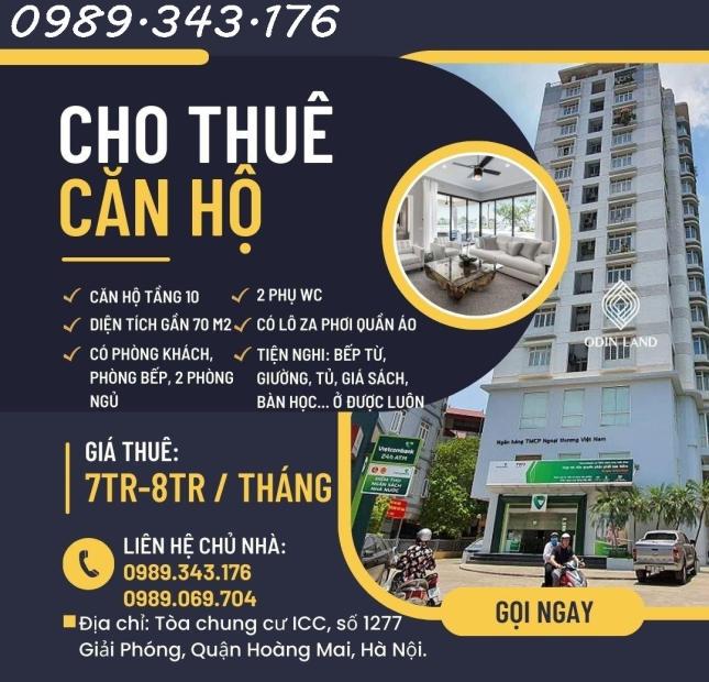 Cho thuê căn hộ chung cư mặt phố  Tòa chung cư ICC, số 1277 Giải Phóng, Quận Hoàng Mai, Hà Nội.(