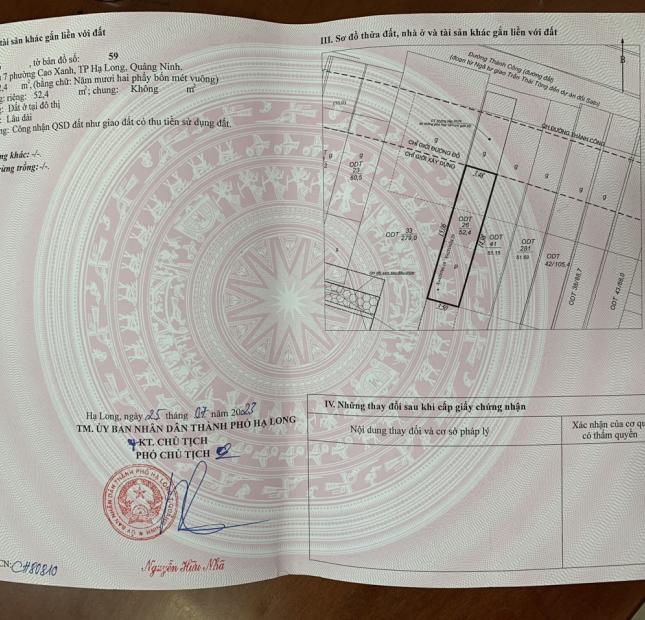 CHÍNH CHỦ CẦN BÁN LÔ ĐẤT Ở TỔ 3, KHU 7, PHƯỜNG CAO XANH, TP HẠ LONG, QUẢNG NINH - LIÊN HỆ: