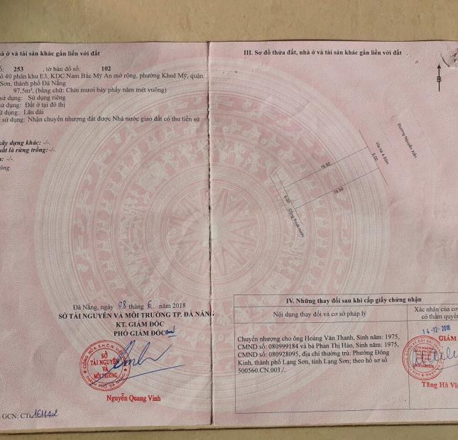 CHÍNH CHỦ CẦN BÁN LÔ ĐẤT Ở P.KHUÊ MỸ, Q.NGŨ HÀNH SƠN, TP ĐÀ NẴNG