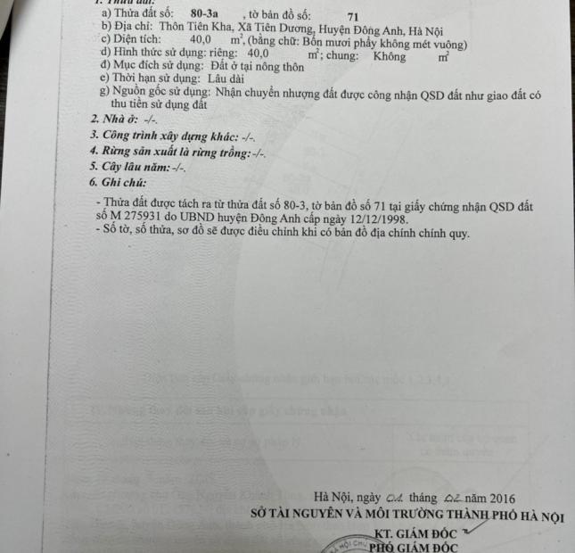 BÁN ĐẤT TIÊN KHA TIÊN DƯƠNG ĐÔNG ANH HÀ NỘI