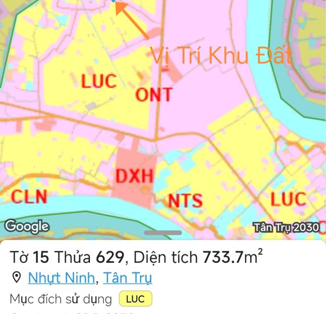 Bán gấp lô lúa Nhựt Ninh Tân Trụ chuyển thổ hai mặt tiền giá 1,05 Tỷ