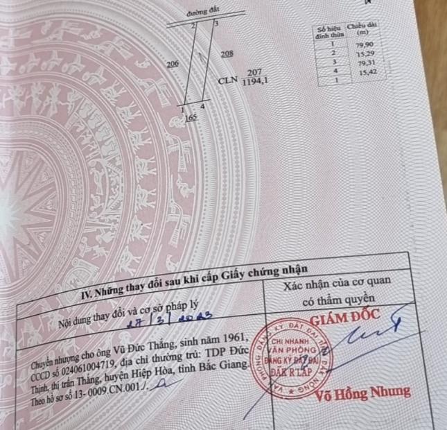Cần bán nhanh lô đất thôn Châu Thành , Xã Đắk Rũ, Huyện Đắk RLấp, Tỉnh Đắk Nông.