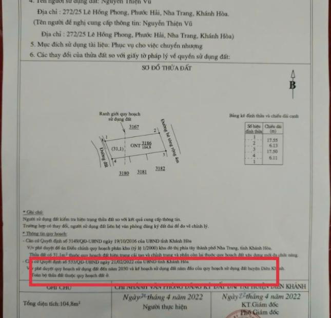 Bạn của Em cần tiền quá nên hạ giá gần 200 triệu bán nhanh lô Đất dân Diên An - Diên Khánh