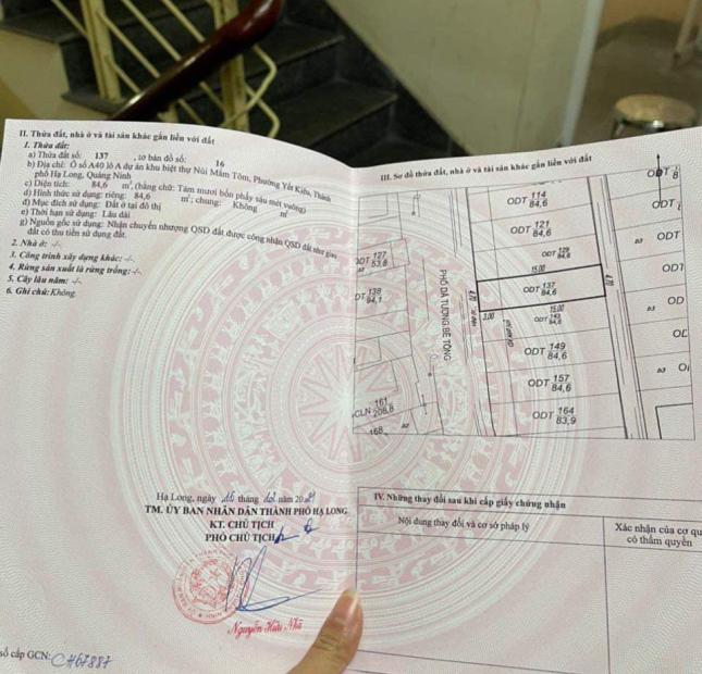 BÁN ĐẤT KĐT ĐỒI CON TÔM,P.YẾT KIÊU. DT:84.6M2,MT:4.7M.H:TN ĐẸP !!!