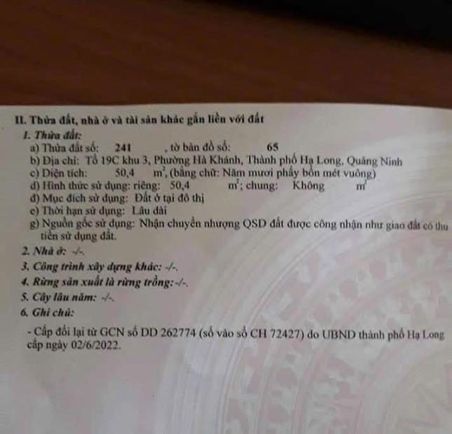 BÁN ĐẤT MẶT ĐƯỜNG CẦU K67,P.HÀ KHÁNH. DT:50.4M2,MT:4M KINH DOANH TỐT !!!