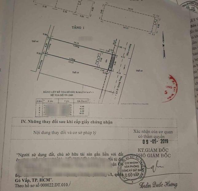 Bán Nhà 1T2L - 81 m2 4,5 x 18 HXT 1/ Quang Trung, gần chợ HTT, sát trước mặt 8,45 tỷ