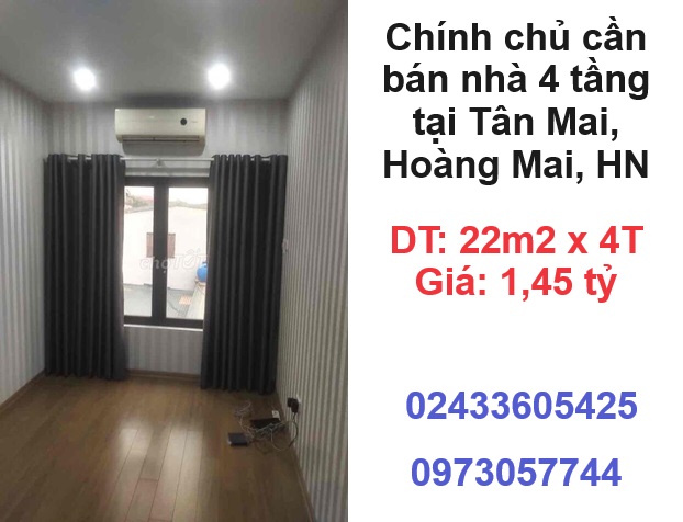✨Chính chủ cần bán nhà 4 tầng tại Tân Mai, Hoàng Mai, HN; 1,45 tỷ; 0973057744