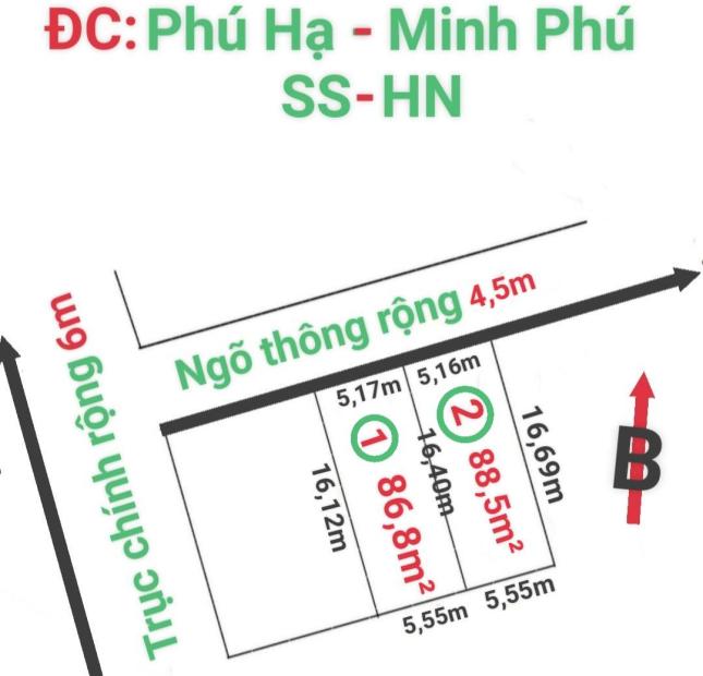 Bán rẻ 175m Phú Hạ-Minh Phú chia 2 lô giá chỉ hơn 9tr/m, đường thông ô tô đỗ cửa