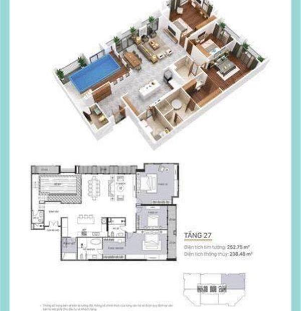 Bán căn hộ Penthouse D'.El Dorado Tây Hồ 252m2, view Hồ Tây