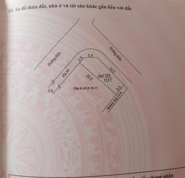 ĐẤT CHÍNH CHỦ –CẦN BÁN NHANH LÔ Lô Góc 2 Mặt Tiền  TẠI  Cao Duệ, Nhật Tân, Gia Lộc, Hải Dương