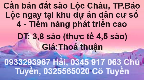 ⭐Cần bán đất sào Lộc Châu, TP.Bảo Lộc ngay tại khu dự án dân cư số 4 - Tiềm năng phát triển cao: 0933293967