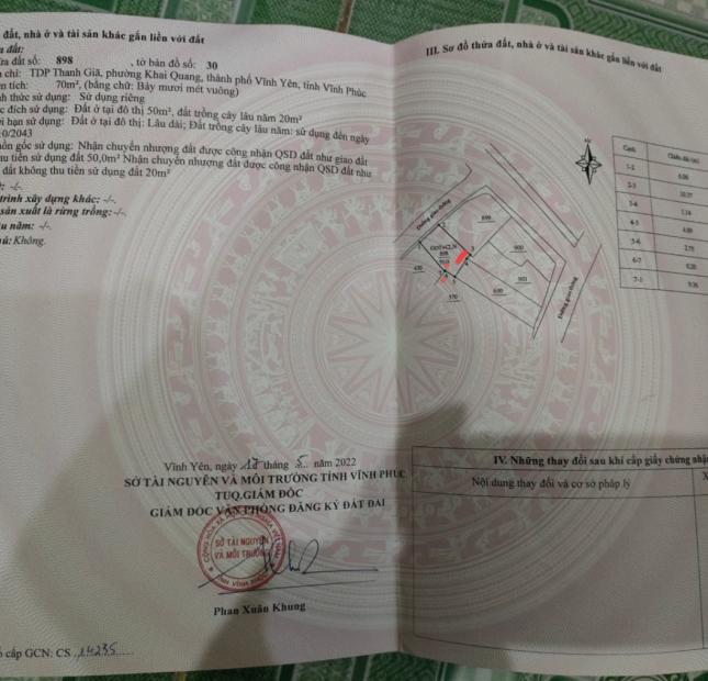 Bán đất tại Khai Quang, Vĩnh Yên, Vĩnh Phúc. gần Khu công nghiệp