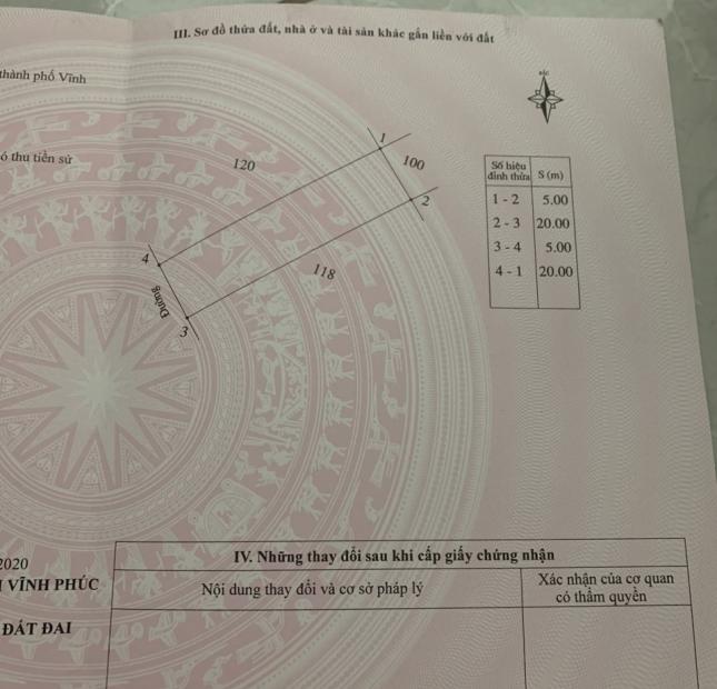 Bán lô đất Vân Hội City, Đồng Tâm, Vĩnh Yên, Vĩnh Phúc. Giá 1.85 tỷ