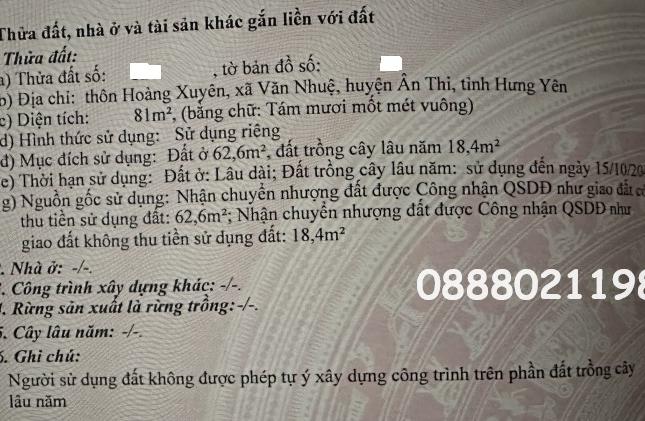 ⭐Bán đất vị trí đẹp tại thôn Hoàng Xuyên, Văn Nhuệ, Ân Thi, Hưng Yên, 325tr; 0888021198