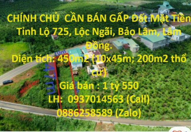 CHÍNH CHỦ  CẦN BÁN GẤP Đất Mặt Tiền Tỉnh Lộ 725, Lộc Ngãi, Bảo Lâm, Lâm Đồng.